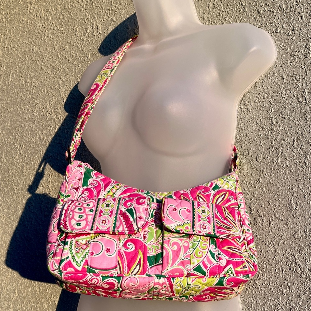 Vera Bradley Pinwheel Pink Small Libby Cargo Hobo Crossbody Bag Purse Pockets - Picture 2 of 16